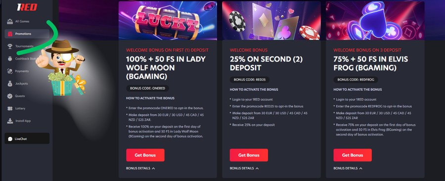 1RED Casino bonus