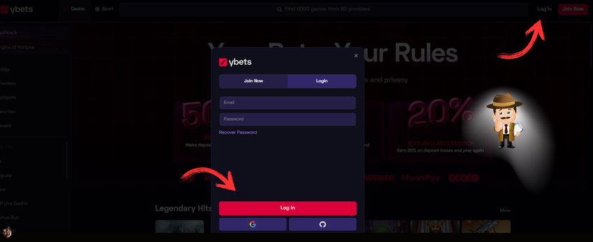 ybets casino login
