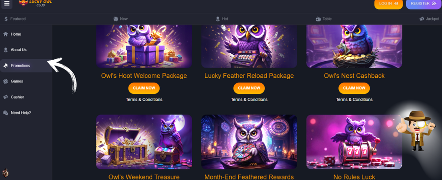 LuckyOwlClub casino bonus