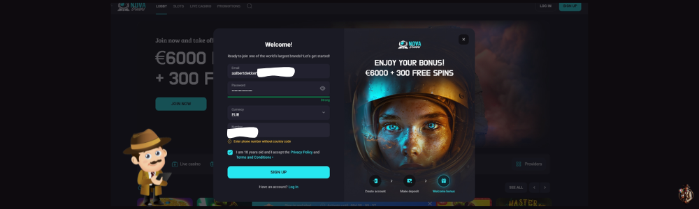 Registratie bij het casino nova dreams