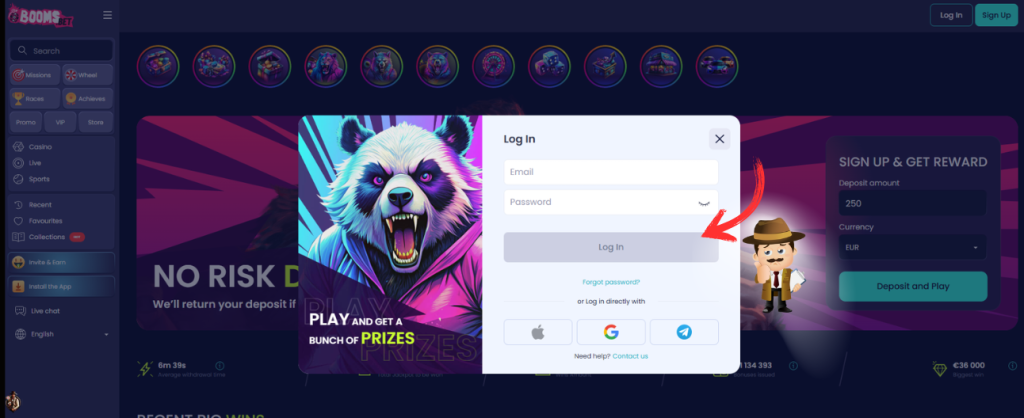 Booms.bet casino inloggen