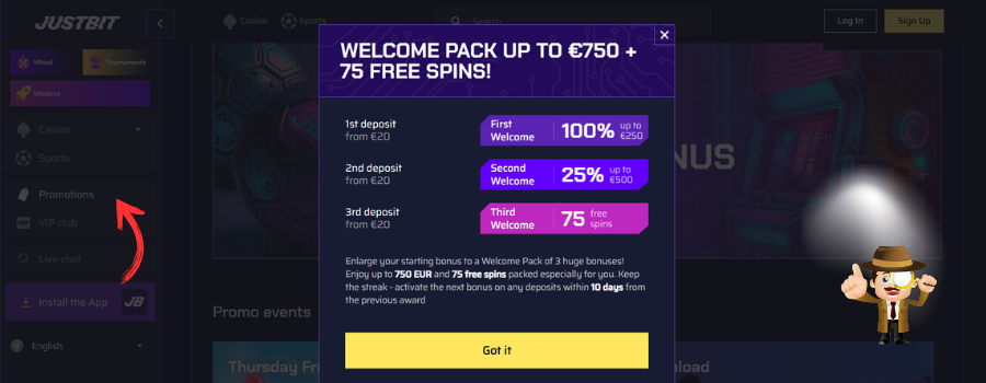 JustBit casino bonus