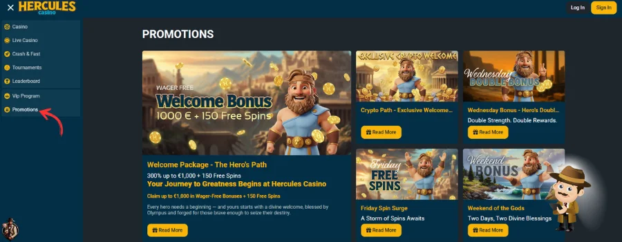 Hercules Casino bonus